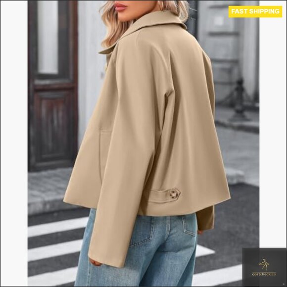 Cropped Trench Coat Lightweight Loose Fit Single Breasted Jacket - Picture 2 of 7